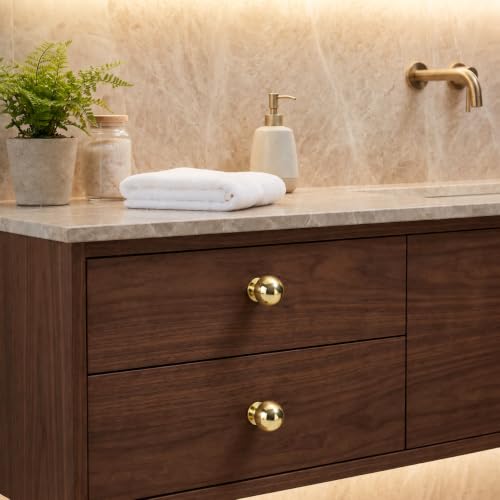 10 Package 1 1/4-inch Solid Polished Brass Cabinet knob Large Heavy-Duty Cabinet Hardware Retro Ball knob Drawer Pull. - color: Polished Brass, size: 1-1/4 Inch
