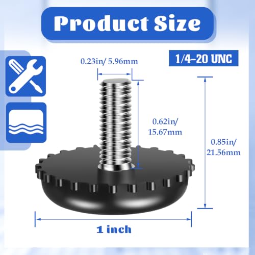 Dunzy 60 Pcs 1/4" Adjustable Furniture Leveler Screw Thread Leveling Feet