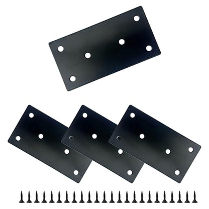 6PCS Stainless Steel Flat Mending Plates Black Straight Brace Brackets Metal Fixing Joining Repair Bracket for Wood Furniture Cabinet Shelves with Screws Hardware Kit(3.93”x2”) - size: 3.93”x2”