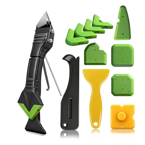 Caulking Tool 5 in 1, Caulk Remover & Silicone Sealant Finishing Kit with Grout Scraper and 6 Silicone Pads, Ideal for Kitchen, Bathroom, and Window Sealing - style: 5 IN 1 with Scraper Set