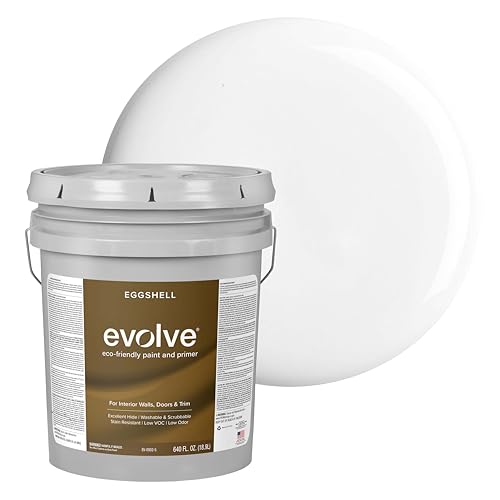 EVOLVE Paint & Primer: Environment-friendly, Low Sheen with One-coat Coverage for Interior & Exterior surfaces (Cloud White, 5-Gallon) - color: Cloud White, size: 640 Fl Oz (Pack of 1)