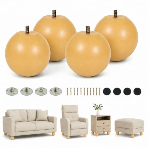 4 Inch Wooden Sofa Legs Set of 4 Walnut Wood Round Sofa Legs with Mounting Plate Screws Solid Wood Furniture Feet for Couch Bed Cabinet Bookcase Ottoman (Yellow) - color: Yellow