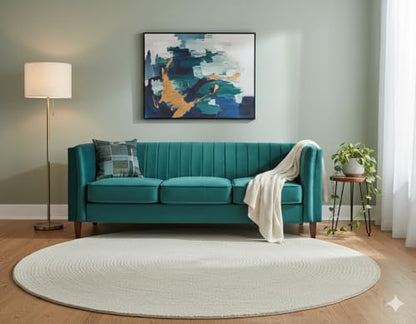 Container Furniture Direct Cavira Luxury Velvet Couch for Living Room with High Density Foam, Soft Fabric Upholstery, Removable Cushions and Solid Wood Legs, 83'' Wide 3 Seater Sofa, Green - color: Green, size: Sofa