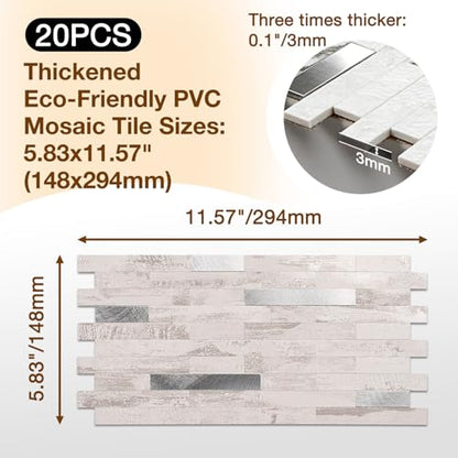 Peel and Stick Backsplash Tile Waterproof Removable PVC Wall Sticker 3D Faux Stone Marble Brick White Accent Panels (Polished Eurasia Silver - Gray, 20 Tiles - 9 sq. ft. (0.84 M²)) - color: Polished Eurasia Silver - Gray, size: 20 Tiles - 9 sq. ft. (0.84