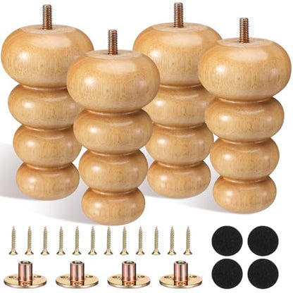 4 Pack Wood Bun Feet 5 Inch, Natural Dresser Legs for Sofa Cabinet - color: Natural, size: 5 Inch