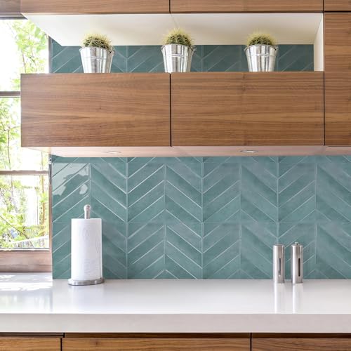 STICKGOO Herringbone Peel and Stick Backsplash, Blue Teal, 10 Sheets - color: Blue Teal, size: Pack of 10