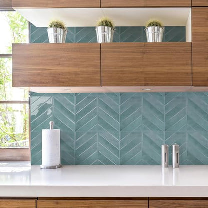 STICKGOO Herringbone Peel and Stick Backsplash, Blue Teal, 10 Sheets - color: Blue Teal, size: Pack of 10
