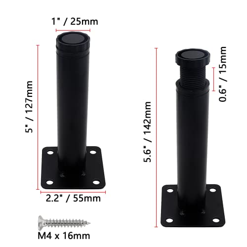 Bivethoi 4 PCS Black Adjustable Furniture Legs, 5 Inch / 127mm Metal - size: 5 Inch / 127mm