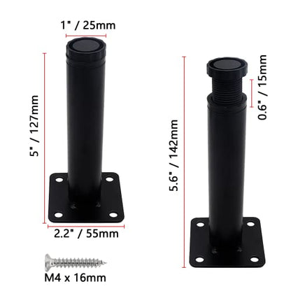 Bivethoi 4 PCS Black Adjustable Furniture Legs, 5 Inch / 127mm Metal - size: 5 Inch / 127mm