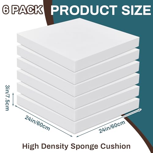Frienda 6 Pack 3 x 24 x 24 High Density Foam Cushion 2.2 Density, 50 Ild - size: 3" X 24" X 24"