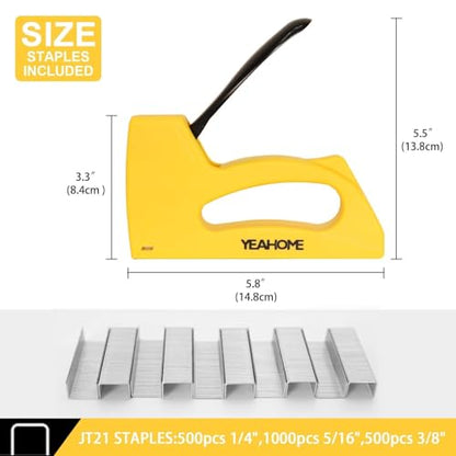 YEAHOME Light Duty Staple Gun, Upholstery Staple Gun with 2000 pcs JT 21 Staples 1/4, 5/16, 3/8 inch, Stapler Gun for Wood, Crafts, DIY, Decoration, Fabric - style: with 2000 Staples