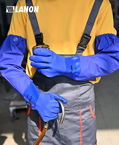 LANON 26" Elbow Length PVC Chemical Resistant Glove,Waterproof,Blue,Large - size: Large (Pack of 1)