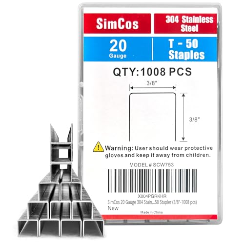 20 Gauge 304 Stainless Steel T/50 Staples, 3/8" Crown, 3/8" Leg - size: 3/8"--1008 pcs