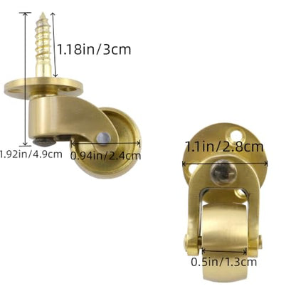 Caster Wheels 1" Small 360° Swivel Antique Brass Wheels, 4 Pcs - style: Brass