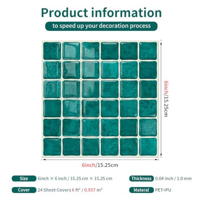 3D Mosaic Peel and Stick DIY Backsplash Tiles (24, Teal Green) - color: Teal Green