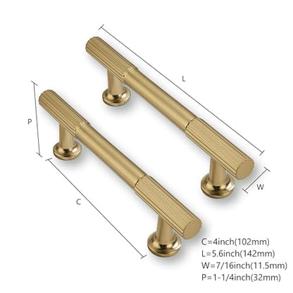 2 Pack 4 inch(102mm) Hole Center Brushed Brass Cabinet pulls Kitchen Handles Solid Heavy Duty Brushed GoldCabinet Pull Kitchen Hardware - color: Brushed Brass, size: 4 inch(102mm)Hole Center
