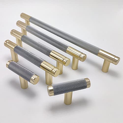 10 Pack 5 Inch 128 mm Bar Cabinet Pulls Gold and Grey Knurled Handles for Brushed Gold Drawer Pulls Cupboard Aluminum Handles - color: Gold and Grey, size: 5 Inch