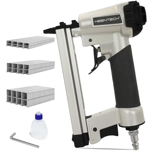 KEENTECH Pneumatic Staple Gun 21GA with 3000pcs 1/2" Crown Staple1/4-5/8" - color: Silver, size: 21 Gauge 8016
