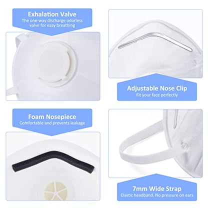 GIKO N95 Respirator Masks - 15Pcs NIOSH Certified Safety Masks Cup Particulate Respirator Mask with Breathing Valve for Adult, Men, Women, White