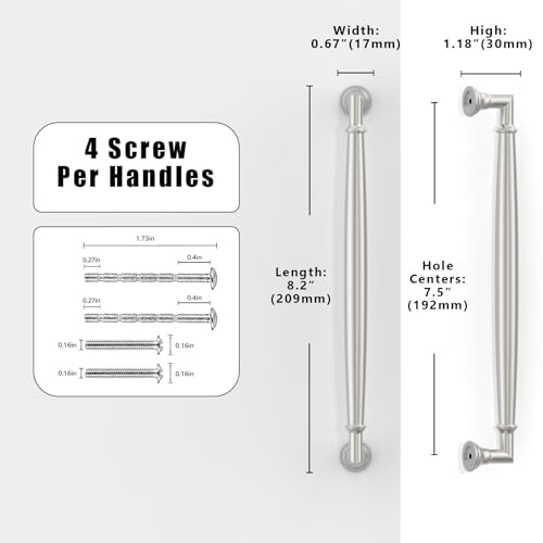 10 Pack Brushed Satin Nickel Cabinet Pulls 7.5 Inch(192mm) Kitchen Cabinet Handles Cabinet Hardware for Drawer Pulls - color: Brushed Satin Nickel, size: 7.5" Hole Center