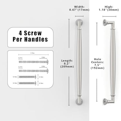 10 Pack Brushed Satin Nickel Cabinet Pulls 7.5 Inch(192mm) Kitchen Cabinet Handles Cabinet Hardware for Drawer Pulls - color: Brushed Satin Nickel, size: 7.5" Hole Center