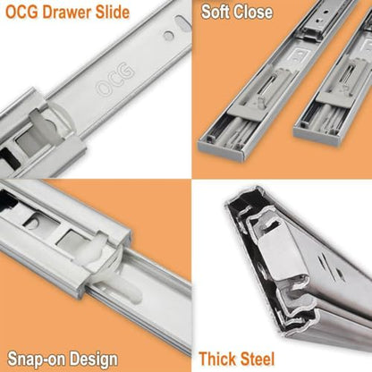 OCG Soft Close Drawer Slides 22 Inch (5 Pairs), Full Extension Ball Bearing Side Mount Drawer Slides for Cabinets with Face Frame, with Rear Mounting Brackets - size: 22 inch (5 pairs)+brackets