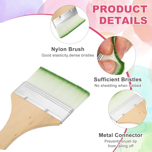 PATIKIL 6Pcs Wooden Paint Brush Set, 7" Nylon Bristle Flat Brushes #12 - color: Green/White, size: #12