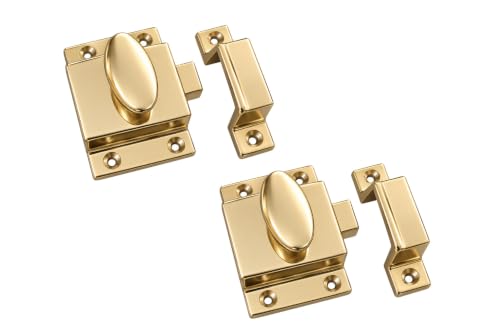 QCAA Traditional Large Oval Turn Cabinet Latch, Solid Brass, 2", for Cupboard & Other Furniture, Polished Brass, 2 Pack, Made in Taiwan - color: Polished Brass, size: 2 Pack