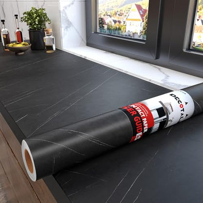 Decotalk 24"x120" Matte Black Marble Contact Paper Peel and Stick Black Marble Countertop Contact Paper Waterproof Matte Marbles Vinyl Wrap Dark Kitchen Counter Top Cover Wrap Peel and Stick Wallpaper - size: 24" x 120"