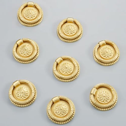 Brass Cabinet Rings Gold Knobs, Drawer Round European Handles Antique Gold Knobs for Home Kitchen, 8 Pack - size: 8 Pack