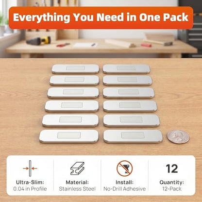 12Pcs No Drill Magnetic Cabinet Catch Ultra Thin Drawer Cupboard Latch