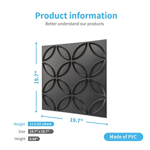 Art3d PVC 3D Wall Panel Interlocked Circles, Cover 32 Sq.ft, Matt Black - color: Black