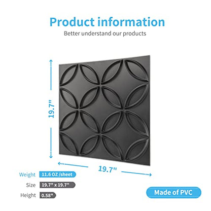 Art3d PVC 3D Wall Panel Interlocked Circles, Cover 32 Sq.ft, Matt Black - color: Black