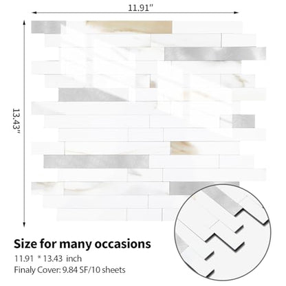 Yipscazo 5 Sheets Peel and Stick Stone Metal Tile Backsplash, Stick on Tiles for Backsplash Kitchen, Bathroom, Laundry Room, Camper, Fireplace (12'' X 12'', Polished Marble) - color: Polished Marble