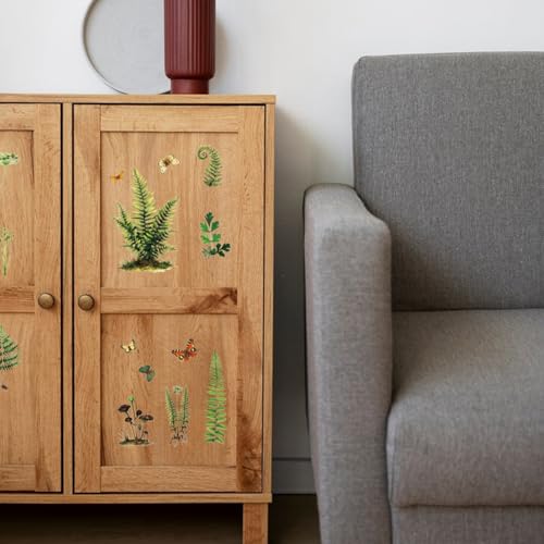 GLOBLELAND 3 Sheets Ferns Furniture Transfer 5.9x11.8inch Plants Leaves Rub on Transfer Butterfly Self-Adhesive Wall Art Decals for Bedroom Living Room Desk Table Decoration - style: Fern
