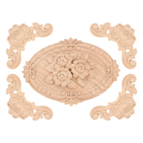 5Pcs Wood Appliques Onlays Classic Decorative Furniture Appliques Set C - color: Set C