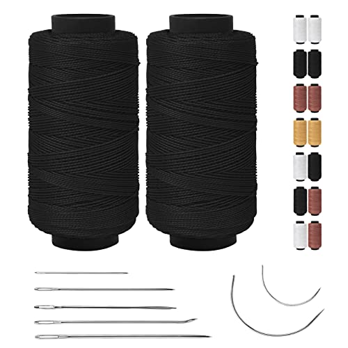 JeogYong Sewing Thread Kit, 2 Pack Polyester Thread with Leather Needles for Hand Sewing, Heavy Duty Thread, Upholstery Weave Thread for Leather Canvas Repair and Sewing (Black) - color: Black, size: 0.8mm x 400yd