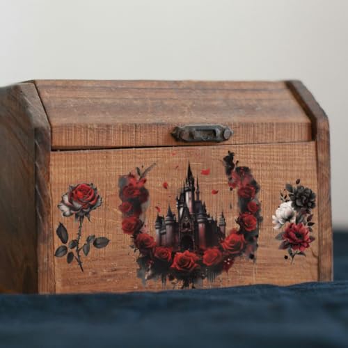 OLYCRAFT 3Pcs/Set Gothic Rose Rub on Transfers for Furniture and Crafts 6x12 Inch Skull Furniture Decals Decor Red Moon Transfer Stickers with 1pc Scraper for Glass Cups Cabinets DIY Home Decor - style: Gothic