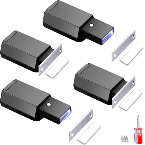 Push to Open Door Latch Cabinet Hardware ZKRIOC 4 Pack Magnetic Push Latch & Lock Heavy Duty Touch Latch and Catch for Hidden Door Drawer Push Release Tip on Strong Pop Out, Black - color: Black, size: 4 Pack
