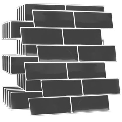 WALPLUS Premium 12 Sheets Peel and Stick Kitchen Backsplash Tile Stickers Self Adhesive Stick on Subway Tile 12" x 6" Bathroom Backsplash Water Heat Resistant 3D Wall Tiles Dark Gray Glossy - color: Dark Gray, size: 12" x 6"_12-SHEET