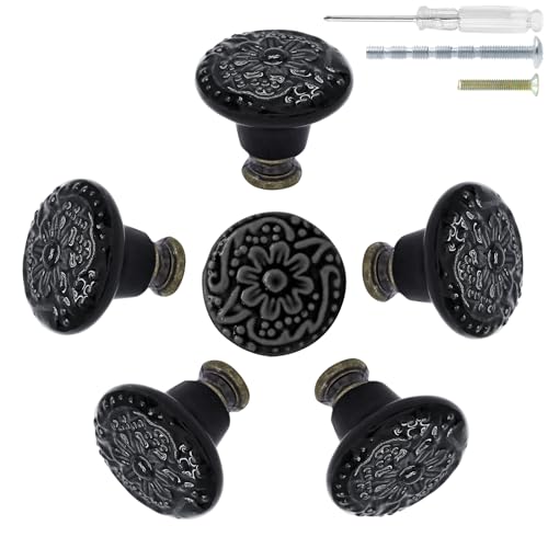 Biaungdo 6 Pcs Black Ceramic Kitchen Cabinet Knobs - color: Black