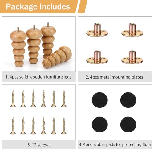 4 Pack Wood Bun Feet 6 Inch, Natural Dresser Legs for Sofa Cabinet - color: Natural, size: 6 Inch