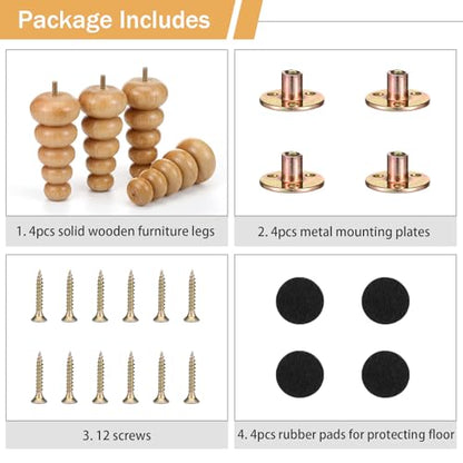 4 Pack Wood Bun Feet 6 Inch, Natural Dresser Legs for Sofa Cabinet - color: Natural, size: 6 Inch