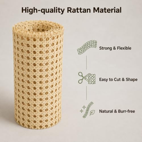 11 Pcs Rattan Repair Kit, Includes Cane Webbing Roll, 3/16 Inch Cane Webbing, 8 Wooden Wedges and Chisel Tool, Complete DIY Furniture Restoration Kit