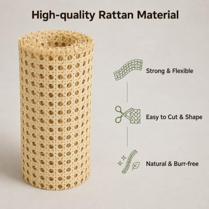 11 Pcs Rattan Repair Kit, Includes Cane Webbing Roll, 3/16 Inch Cane Webbing, 8 Wooden Wedges and Chisel Tool, Complete DIY Furniture Restoration Kit