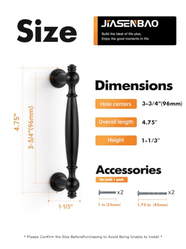 5 Pack Black Cabinet Pulls 3-3/4" Hole Center - color: Black, size: 3.75" hole center