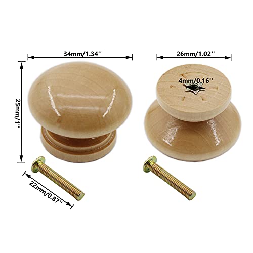 8PCS Round Wood Drawer Knobs, Mushroom Shape Cabinet Furniture Drawer Chest Cupboard Wardrobe Dresser Knobs Pulls Handles Hardware with Screws (Large 34x25.5x25mm/1.34x1x0.98inch) - size: Large 34x25.5x25mm/1.34x1x0.98inch