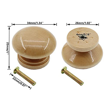 8PCS Round Wood Drawer Knobs, Mushroom Shape Cabinet Furniture Drawer Chest Cupboard Wardrobe Dresser Knobs Pulls Handles Hardware with Screws (Large 34x25.5x25mm/1.34x1x0.98inch) - size: Large 34x25.5x25mm/1.34x1x0.98inch
