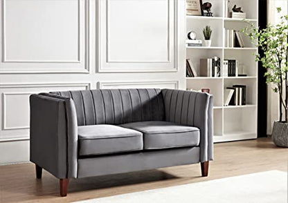 Container Furniture Direct Modern Luxury Velvet Couches for Living Room with High Density Foam, Soft Fabric Upholstery, Removable Cushions and Solid Wood Legs, 3 Piece Set Chair, Loveseat & Sofa, Grey - color: Grey, size: 3 Piece Set