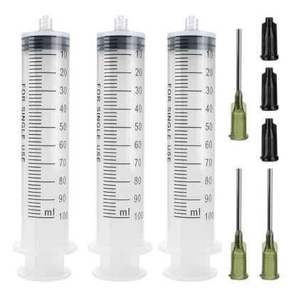 3 Pack 100ml Syringes with 14G 1.0'' Blunt Tip Needles and Storage Caps(Luer Lock), Plastic Reusable Syringe for Glue Applicator, Oil Dispensing Multiple Uses… - style: 100 ml